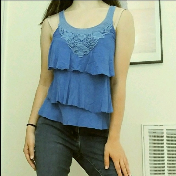 Blue Layered Ruffle Tank Top - Picture 6 of 7